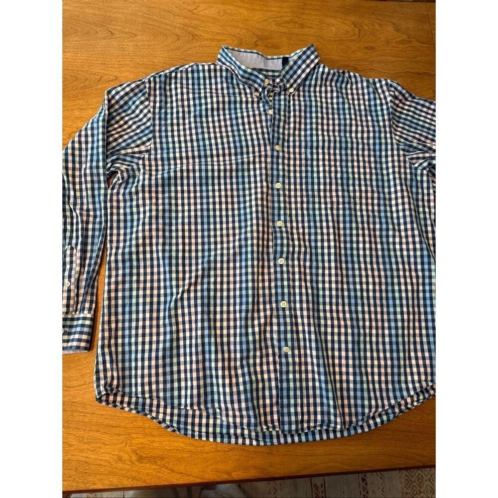 IZOD Men's Gingham Check Cotton Long Sleeve Button Down Shirt Navy White 3XLT
